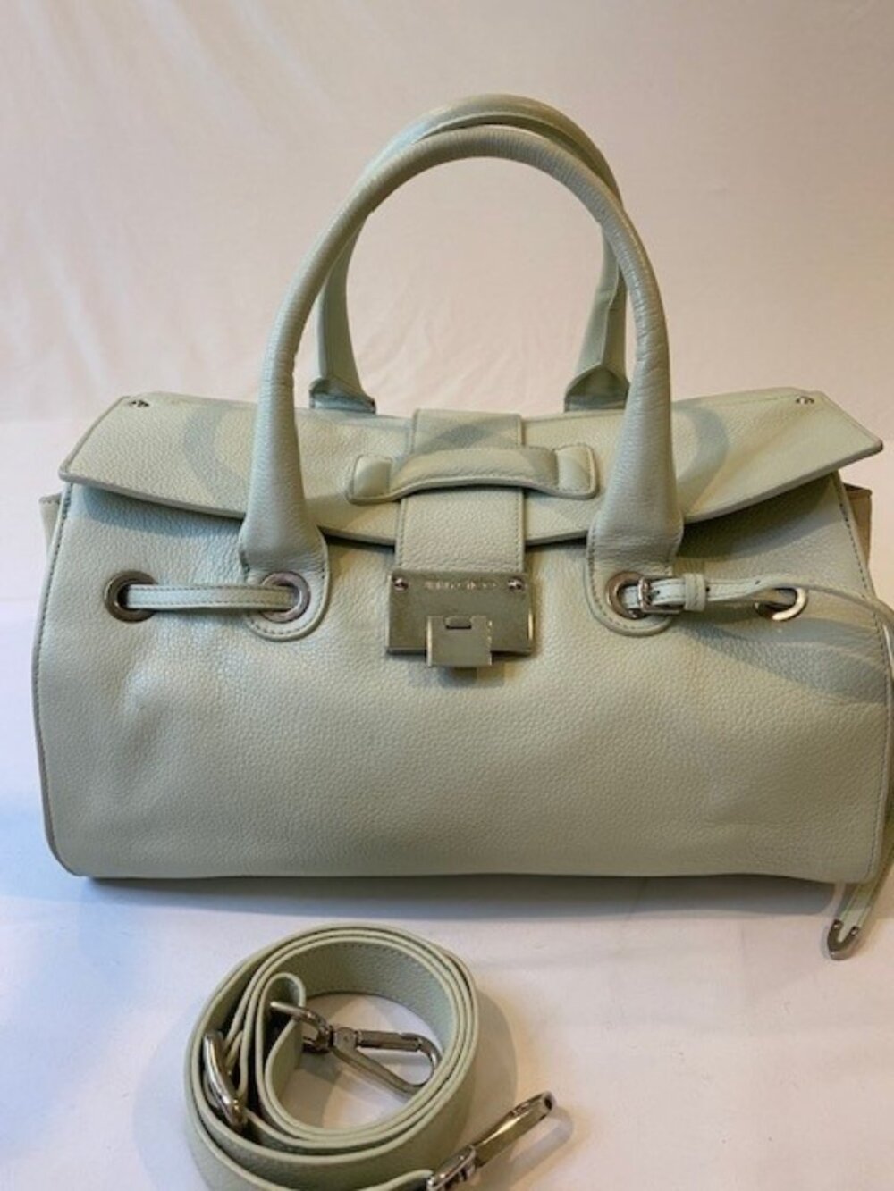 Jimmy Choo Rosalie Leather & Suede 2 Way Crossbody Tote Bag Light Green
